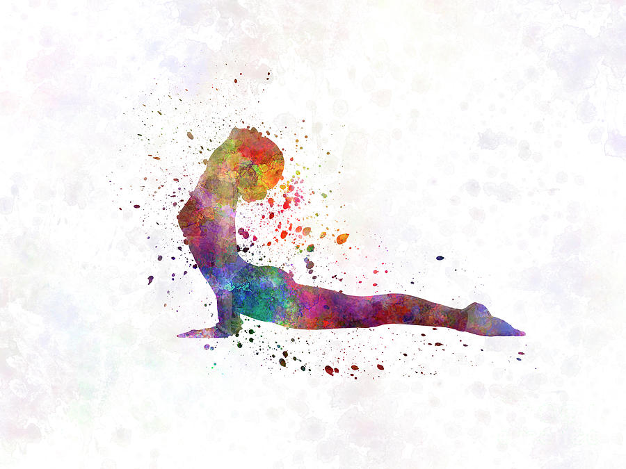 900x675 Yoga Woman 02 In Watercolor Splatter Painting By Pablo Romero - Yoga Watercolor