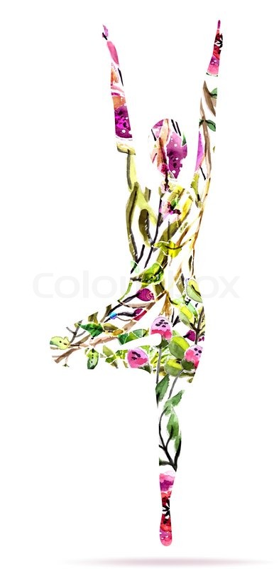 393x800 Yoga Pose, Watercolor Bright Floral Illustration Over White - Yoga Watercolor