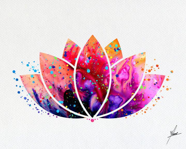 720x576 Lotus Flower Yoga Symbol Watercolor Illustrations Art Print Poster - Yoga Watercolor