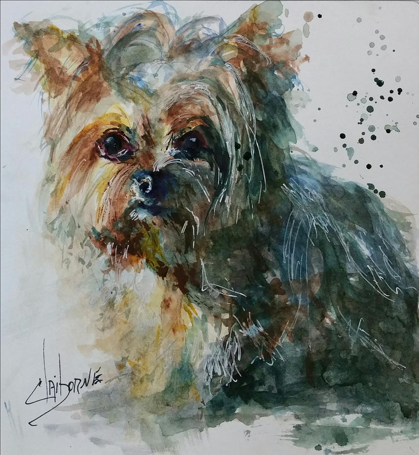 828x900 Shadow Yorkie Painting By Claiborne Hemphill Trinklein - Yorkie Watercolor
