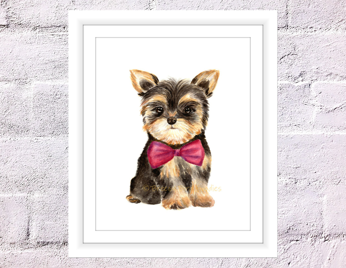 690x534 Yorkshire Terrier In Red Bow Tie, By Breezy Bird Goodies On Zibbet - Yorkie Watercolor