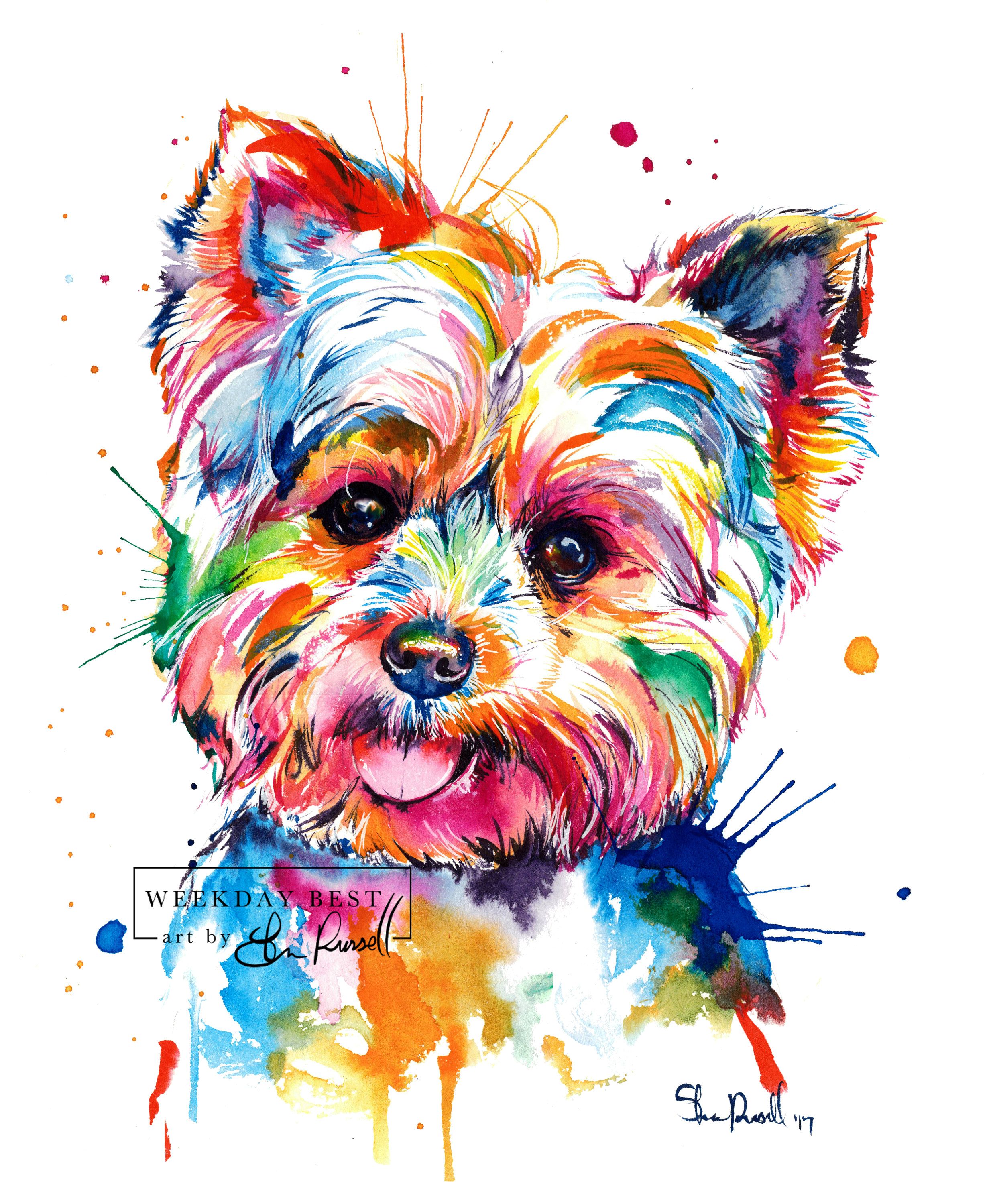2474x3000 Colorful Yorkshire Terrier Art Print - Yorkie Watercolor