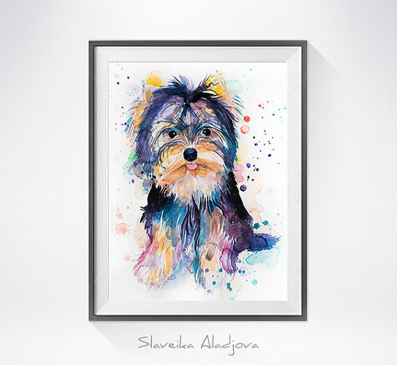 570x525 Yorkshire Terrier Watercolor Painting Print - Yorkshire Terrier Watercolor