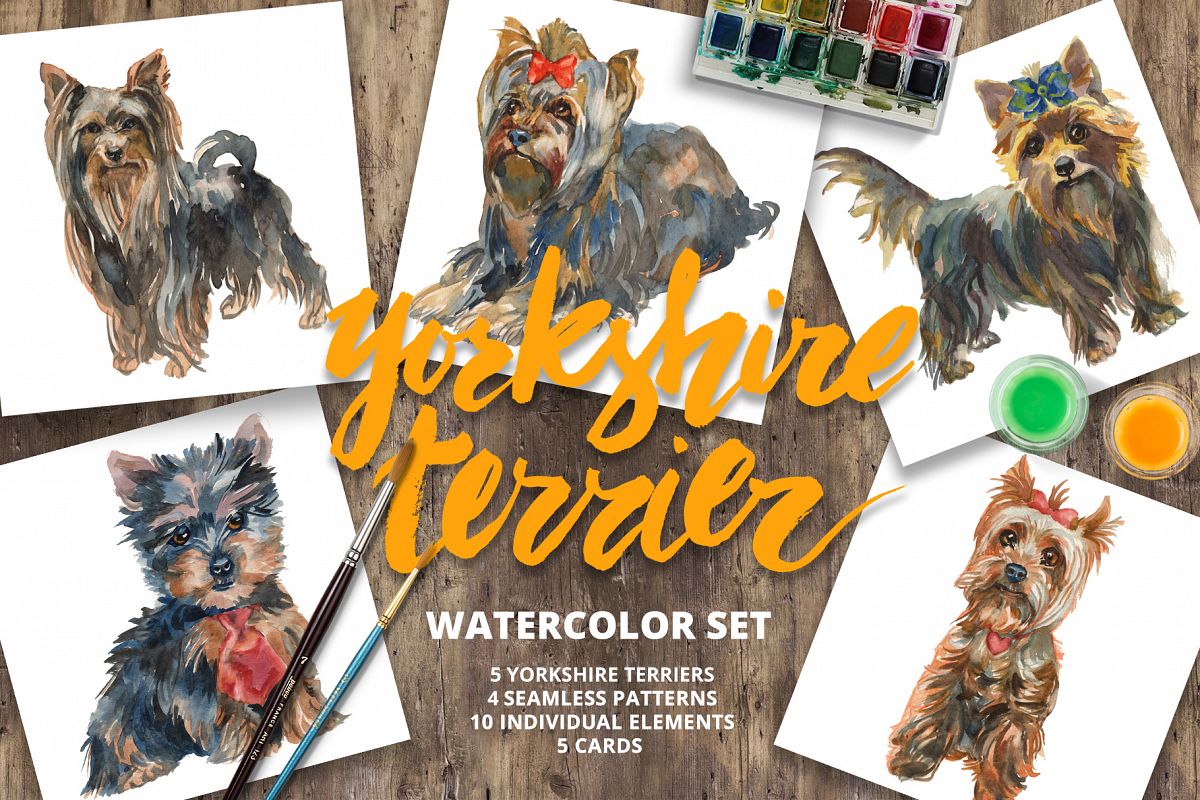 1200x800 Yorkshire Terrier Watercolor Set - Yorkshire Terrier Watercolor