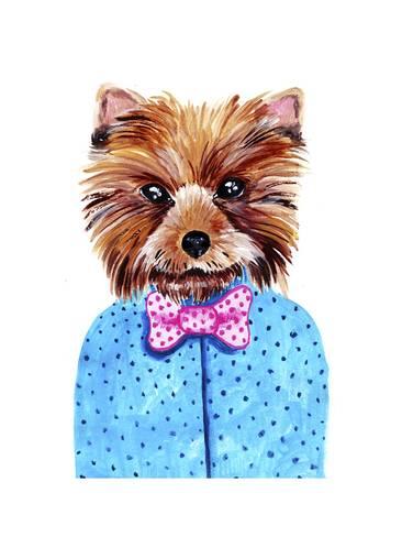 366x488 Cute Watercolor Yorkshire Terrier Portrait With Bow Tie. Formal - Yorkshire Terrier Watercolor