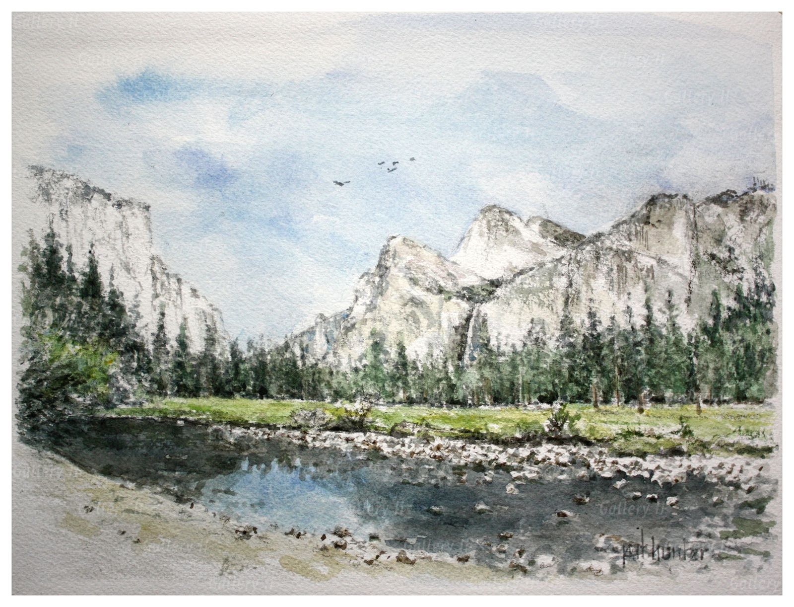 1600x1222 Valley View Yosemite (Original Painting) Gallery Ii Fresno - Yosemite Watercolor