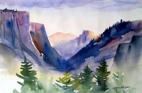 500x328 Watercolor By Osamu To Yosemite Villege - Yosemite Watercolor