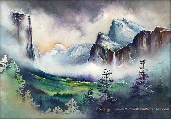 570x397 Yosemite Valley Watercolor Painting Print. Yosemite National Etsy - Yosemite Watercolor