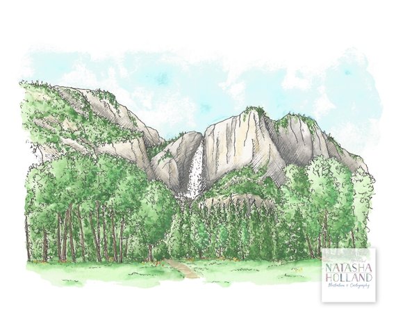570x456 Yosemite Watercolor Painting Yosemite National Park Art Etsy - Yosemite Watercolor