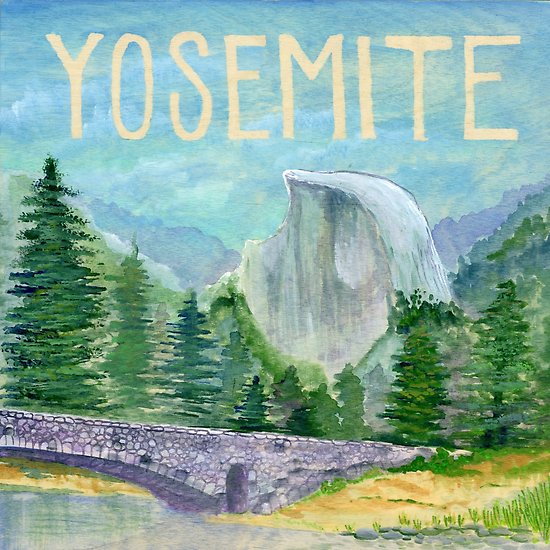 550x550 Yosemite Watercolor On Wood Block Posters By Jaxmarie Redbubble - Yosemite Watercolor
