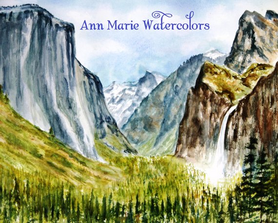 570x456 Yosemite Watercolor Landscape Giclee Print 8 X 10 Etsy - Yosemite Watercolor