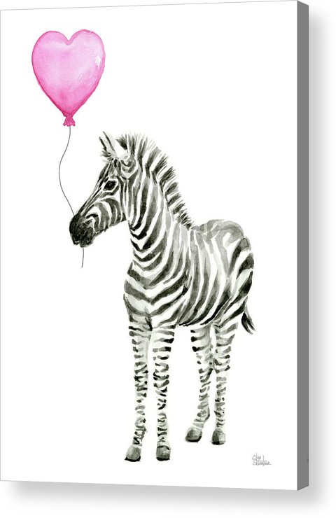 480x740 Zebra Watercolor Whimsical Animal With Balloon Acrylic Print By - Zebra Watercolor
