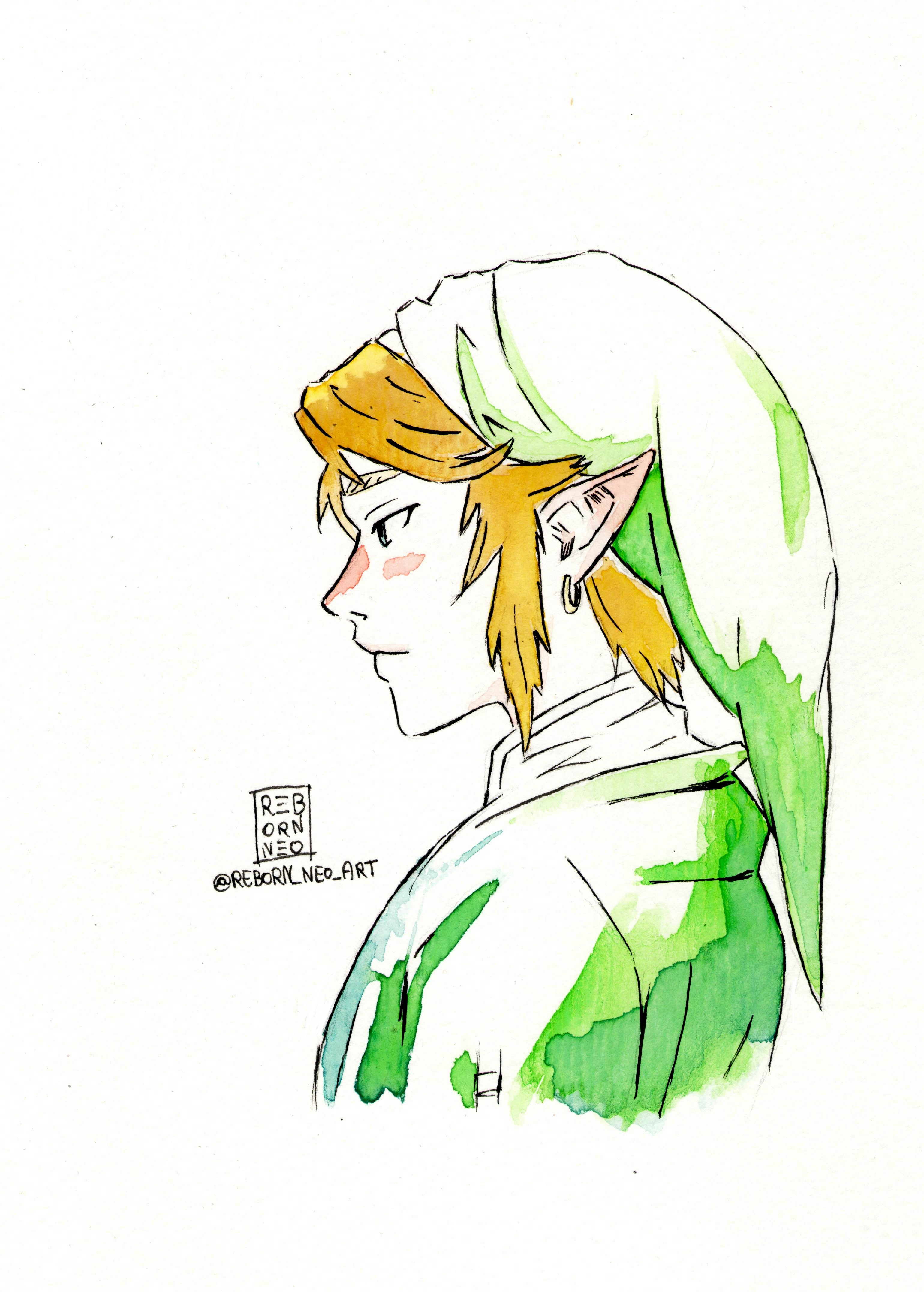 3079x4304 Link - Zelda Watercolor