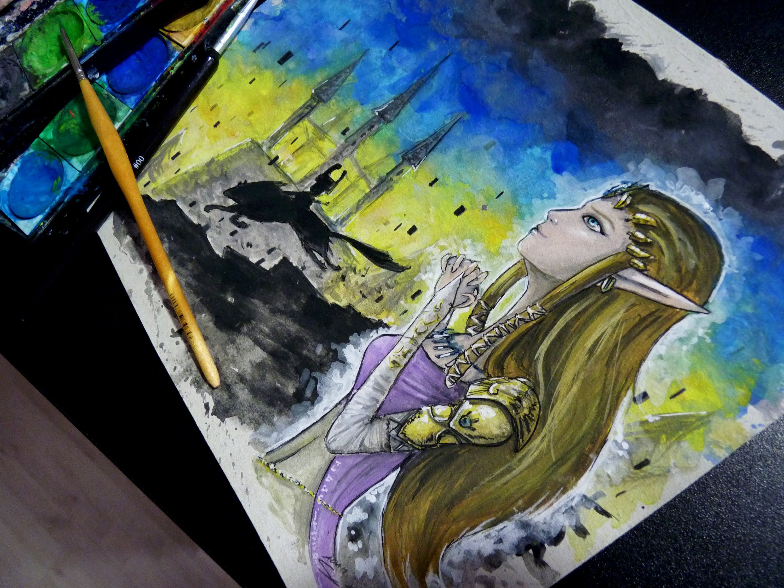 3000x2250 Princess Zelda Watercolor Time Lapse Painting Twilight Princess - Zelda Watercolor