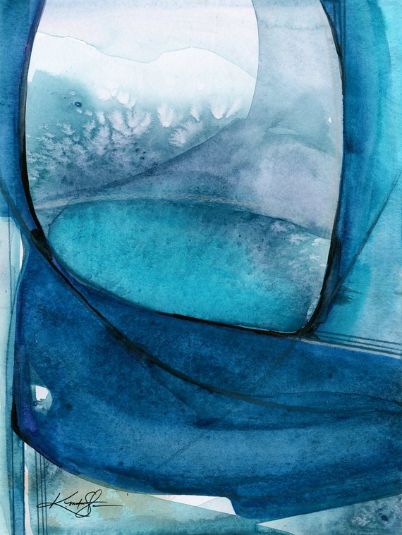 570x759 Abstract Blue Agua Zen Watercolor Painting Serene Peaceful Etsy - Zen Watercolor