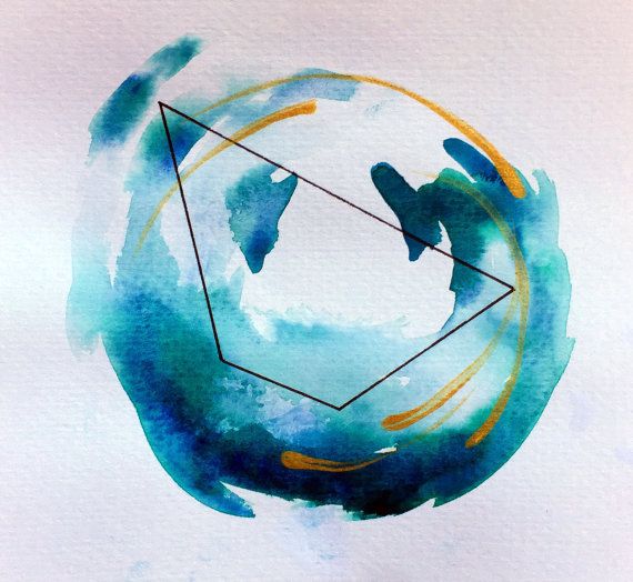 570x524 Tiny, Original Zen Watercolor Painting With Geometics And Metallic - Zen Watercolor