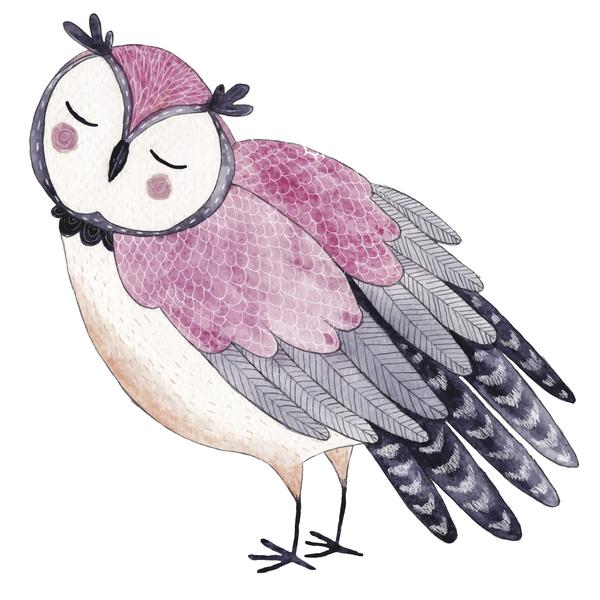 600x600 Watercolor Serene Zen Sleepy Pastel Owl Vinyl Decal Sticker - Zen Watercolor