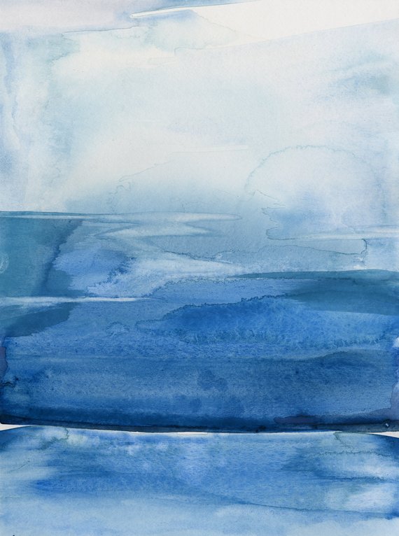 570x766 Abstract Indigo Blue Zen Watercolor Painting Serene Etsy - Zen Watercolor