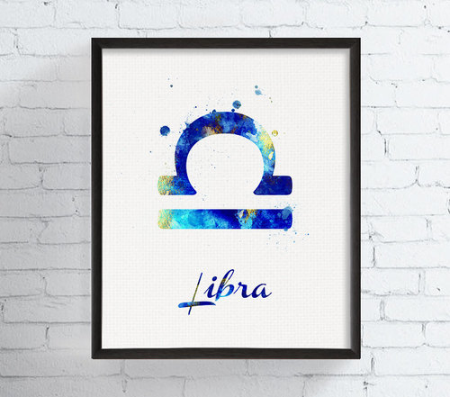 500x441 Libra Sign Print, Libra Zodiac, Watercolor Libra, Libra Art Print - Zodiac Watercolor