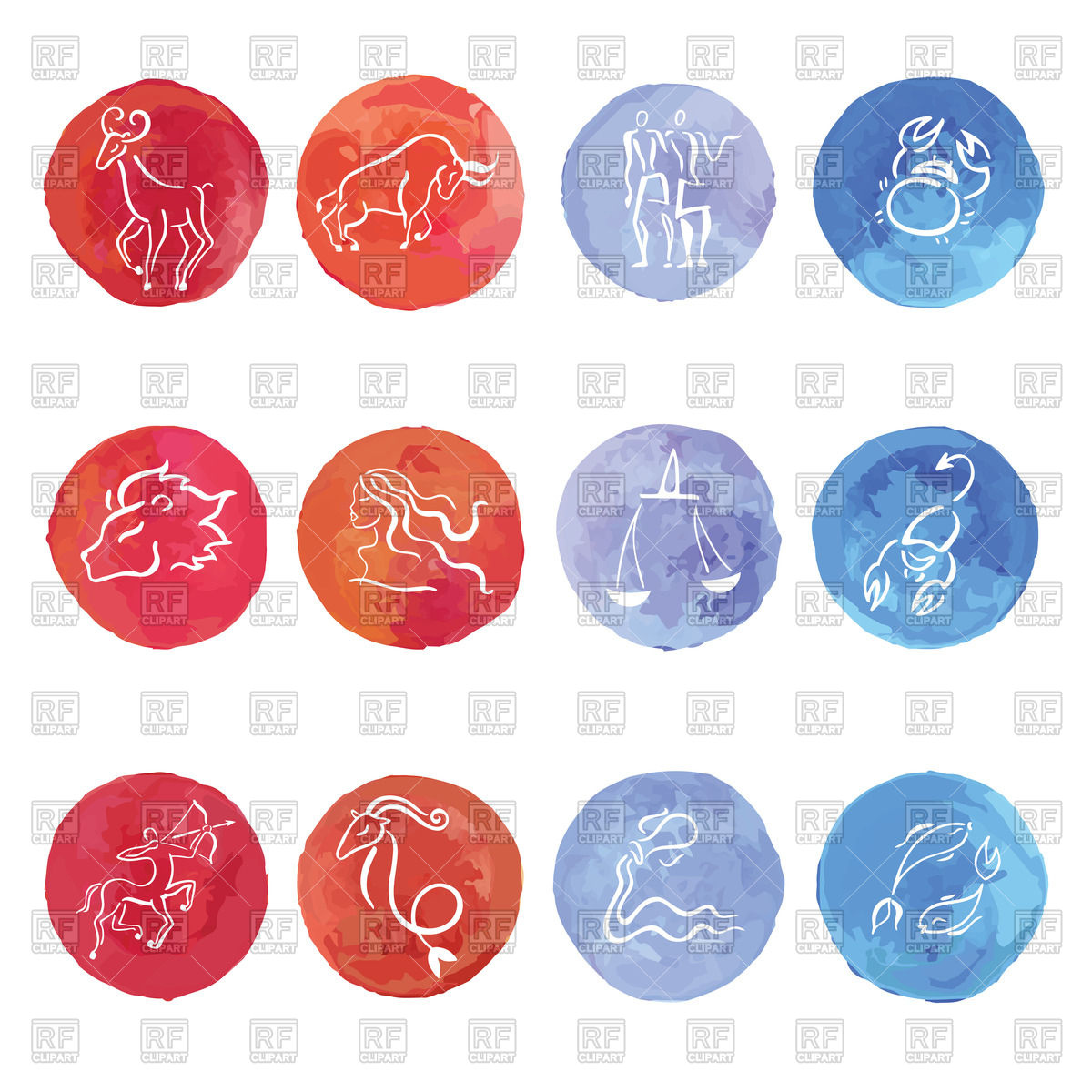 1200x1200 Set Of Watercolor Horoscope Zodiac Signs Vector Image Vector - Zodiac Watercolor