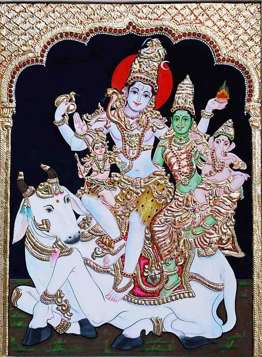 880x1197 Tanjore Painting Of Shiva Parivar Pa 007.jpg Tanjore - 007 Painting