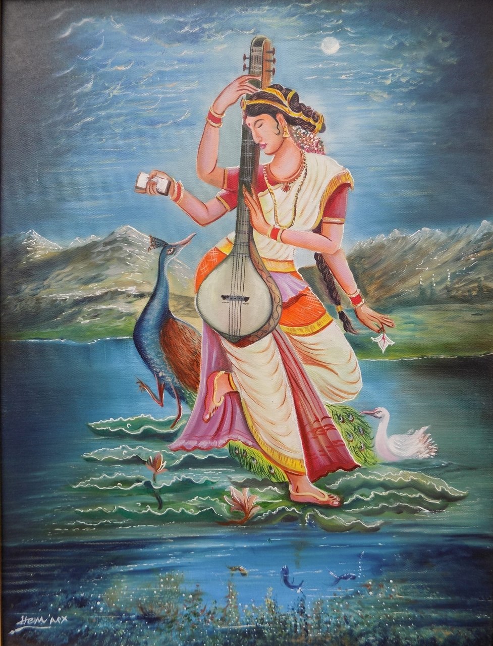 977x1280 Buy Hemarts Sharashwatiji 2 Handmade Painting By Hem Art - 007 Painting