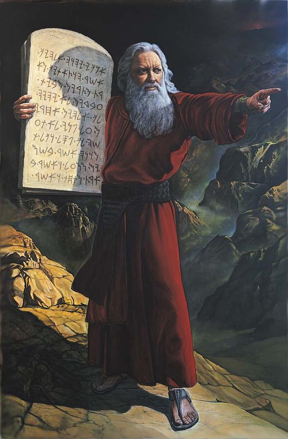 591x900 Moses And The Ten Commandments Painting By Giora Eshkol - 10 Commandments Painting