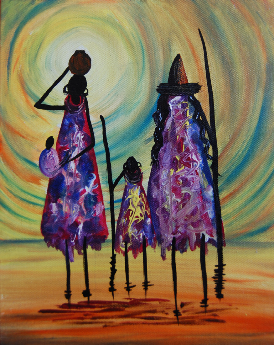 875x1100 The Tribal Family 10'' X 12'' Abstract Vertical Acrylic Painting - 10 Painting