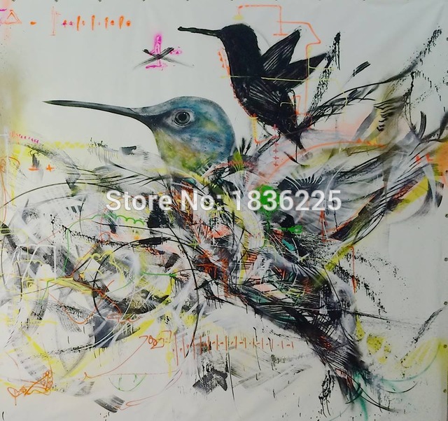 640x601 New 100% Hand Painted Modern Abstract Two Flying Birds Oil - 100 Birds Painting
