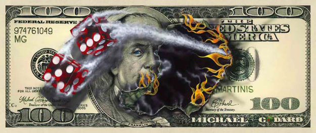 625x263 Michael Godard 100 Dollar Bill With Dice [Fine Paintings 24416 - 100 Dollar Bill Painting