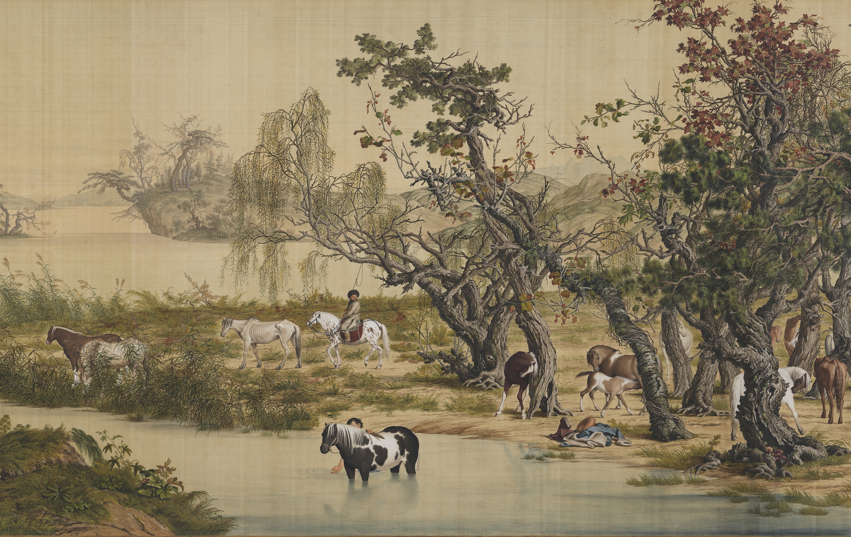 2852x1800 Giuseppe Castiglione, - 100 Horses Painting