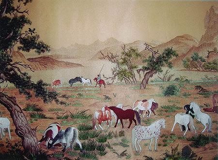 450x331 The Top 10 Chinese Masterpiece Paintings Life - 100 Horses Painting