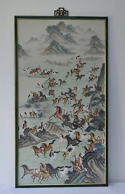 258x400 Art Oriental Chinese Painting On Silk 100 Horses Vintage - 100 Horses Painting