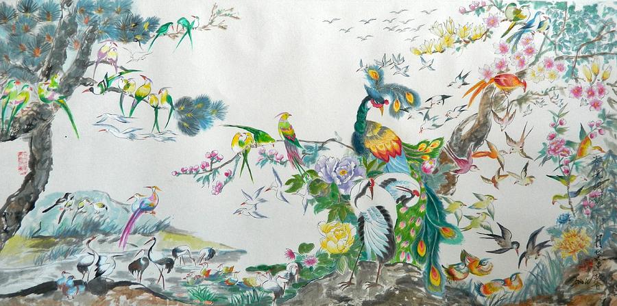 900x447 100 Birds Painting By Min Wang - 100 Painting