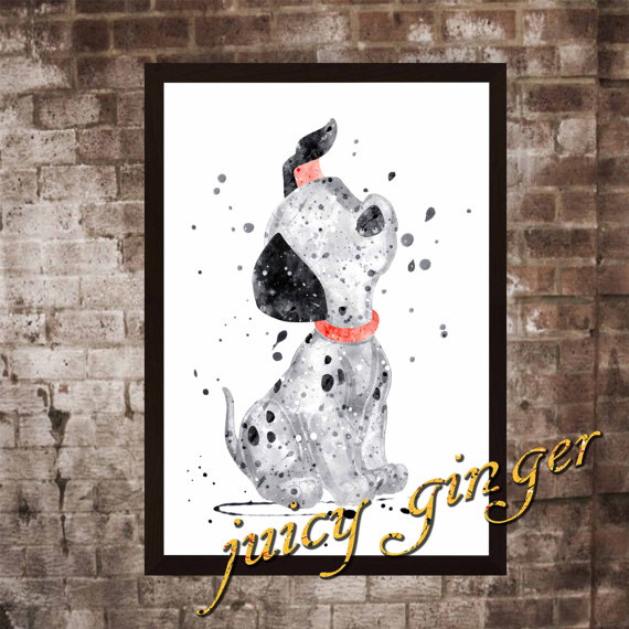 570x570 Dalmatians Art Print ,101 Dalmatians Disney, Watercolor Poster - 101 Dalmatians Painting
