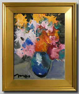254x300 Jose Trujillo Framed Oil Painting Impressionism Flowers Signed Coa - 11x14 Painting