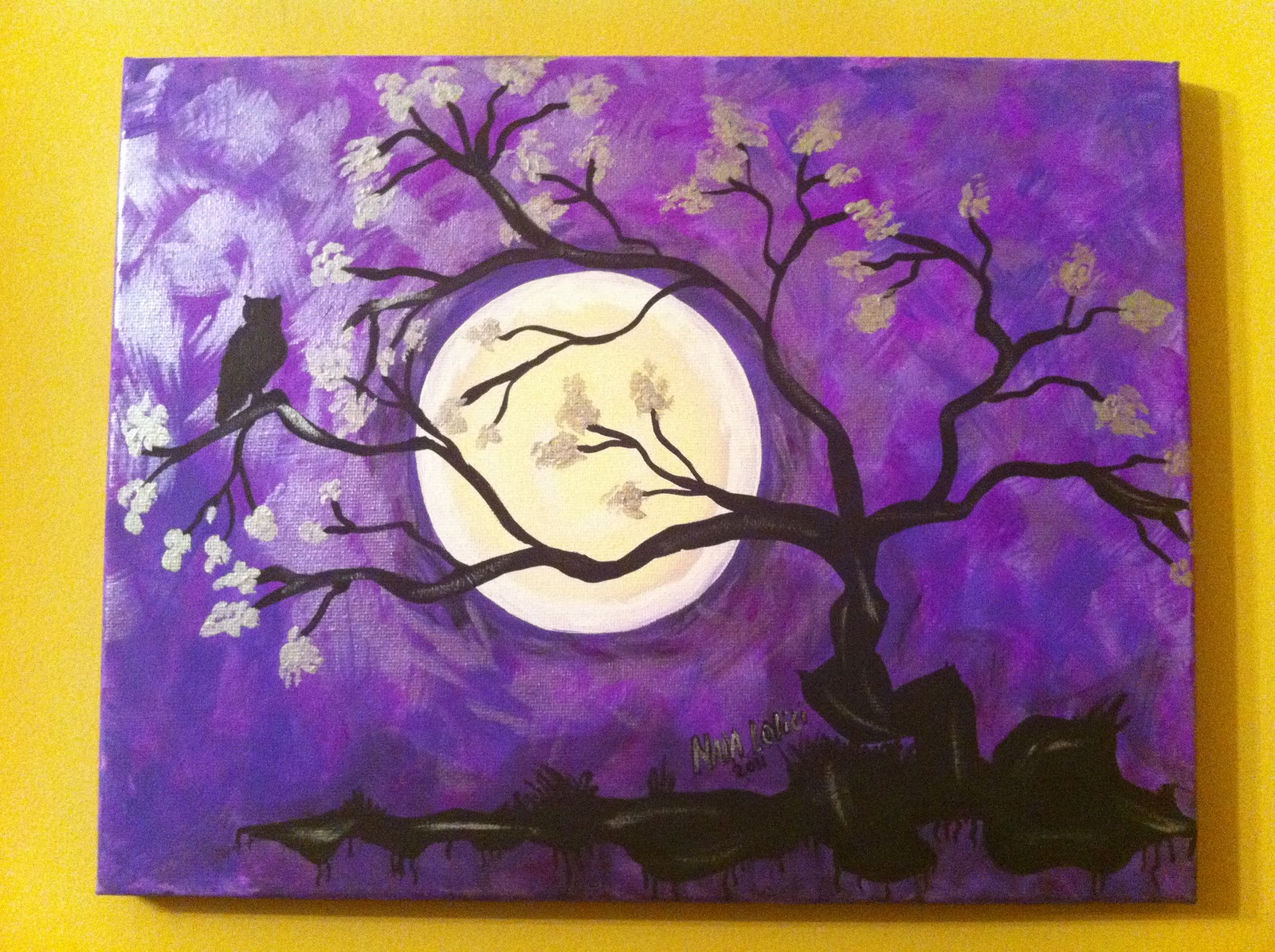 1600x1195 Nada's Art Purple Owl Tree 11x14 Canvas Painting Sold - 11x14 Painting