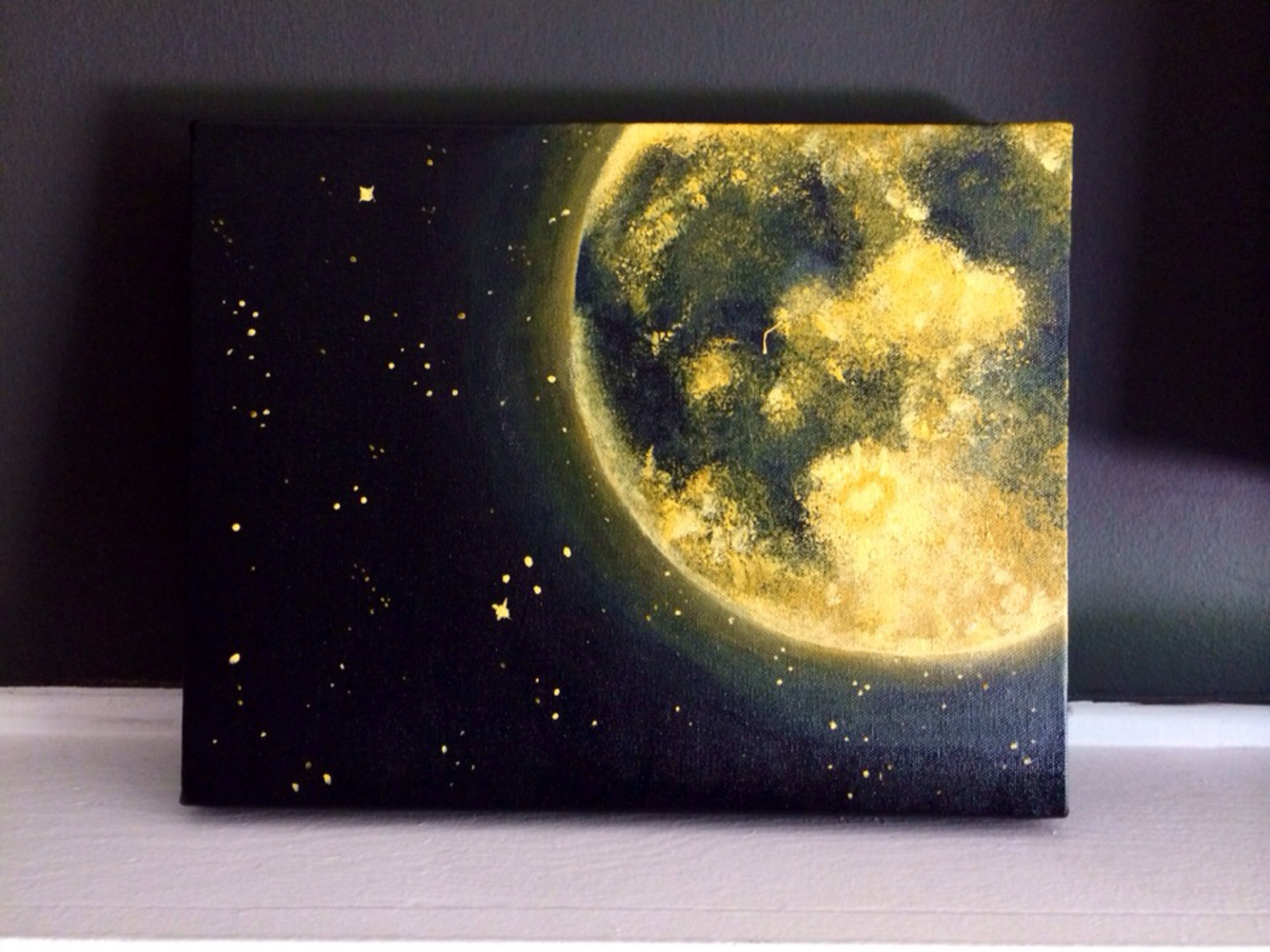 1500x1125 Orange Moon And Stars Acrylic Painting 11x14 Inches Home - 11x14 Painting