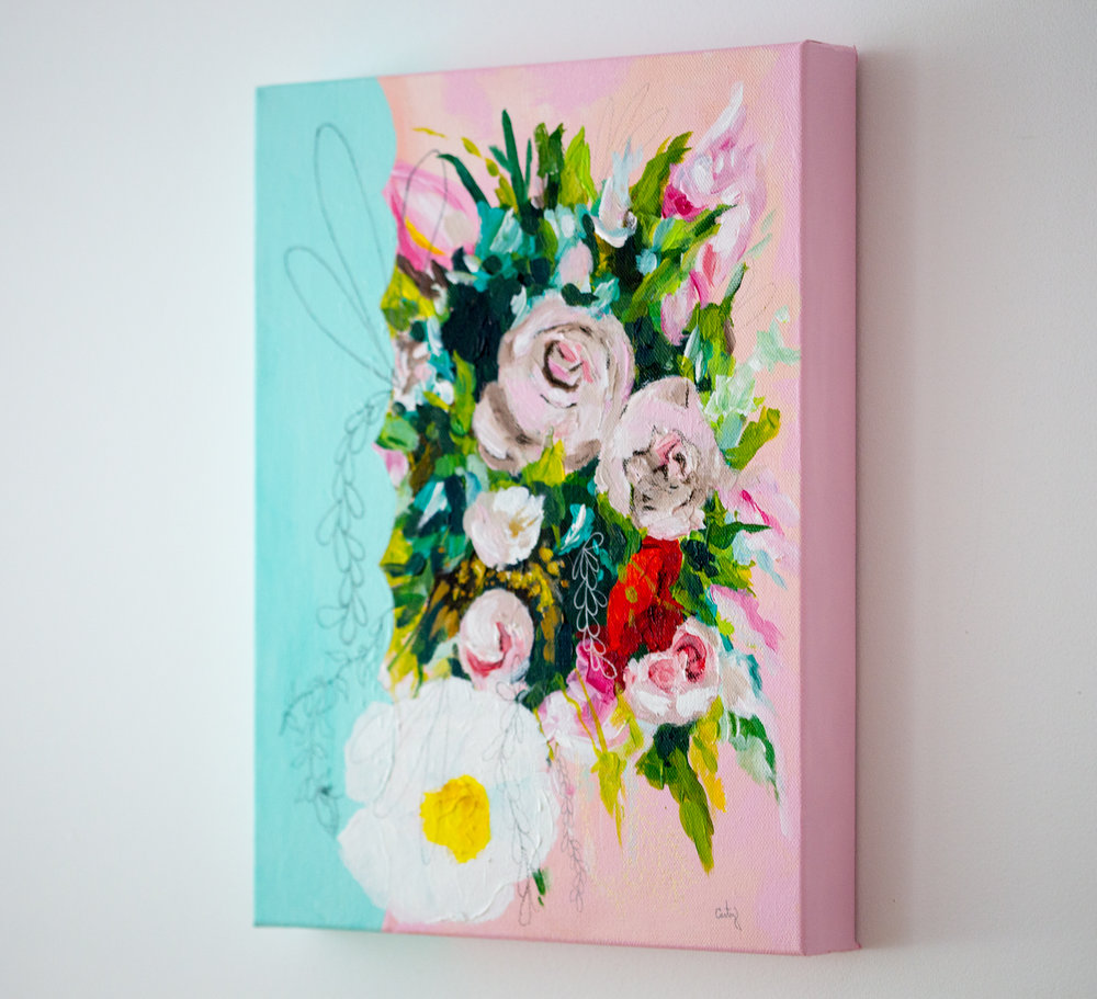 1000x911 Sock Hop, 11x14, Vintage Style Abstract Floral Painting Megan - 11x14 Painting