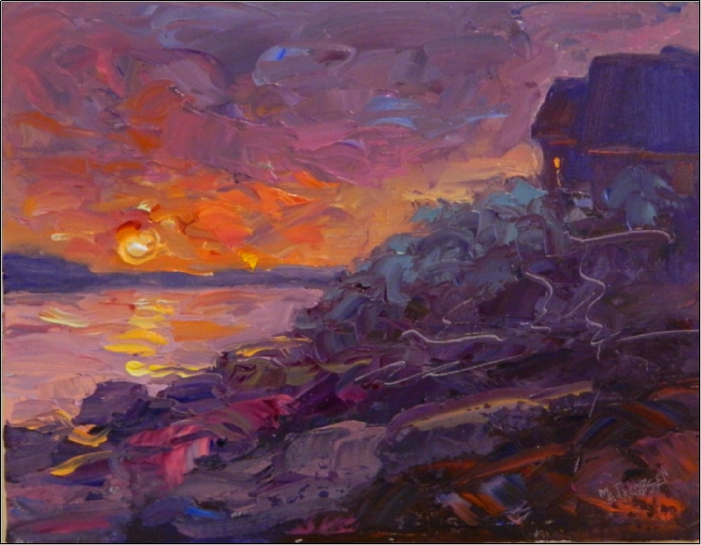 1000x778 Sunrise, Gully Point , 11x14, Oil On Linen, Rockport Painting - 11x14 Painting