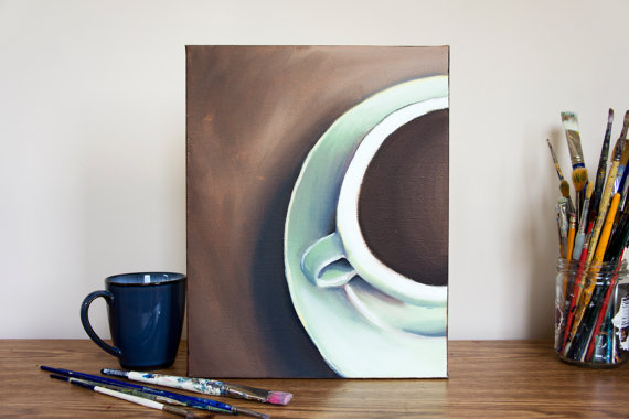 570x380 Teal Coffee Cup Original Oil Painting 11x14 Painting - 11x14 Painting