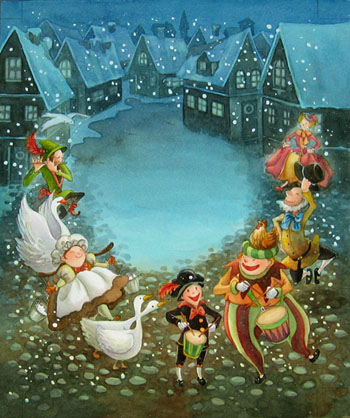350x418 The Twelve Days Of Christmas Jade Fang Illustration - 12 Days Of Christmas Painting