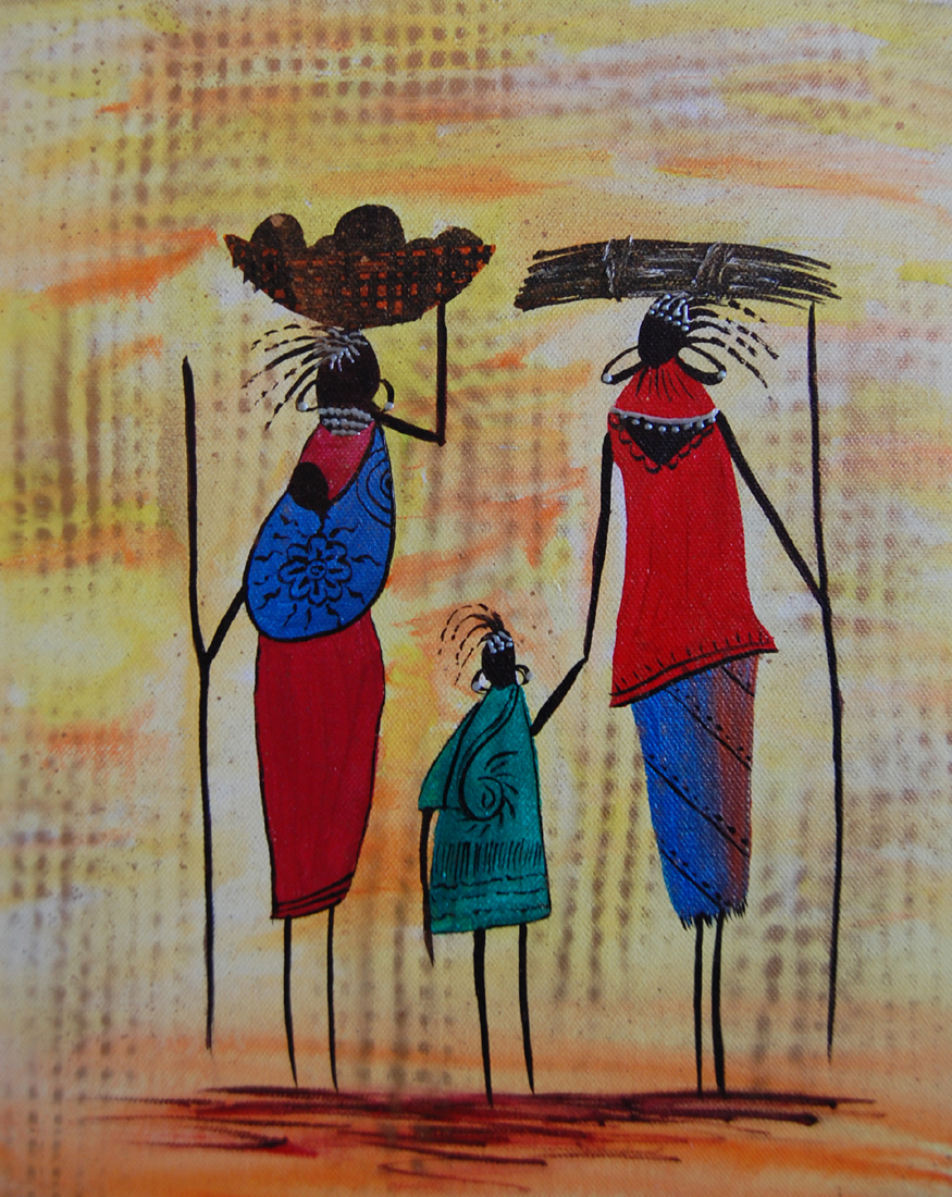 875x1100 The Tribal Family 2 10'' X 12'' Abstract Vertical Acrylic Painting - 12 Painting