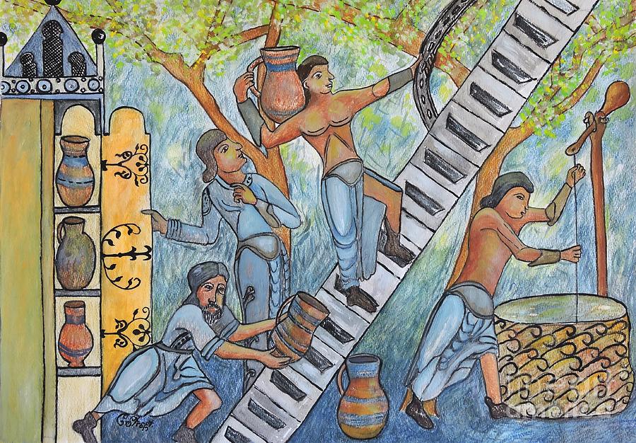 900x626 Gathering Water In The 13th Century Painting By Caroline Street - 13th Century Painting