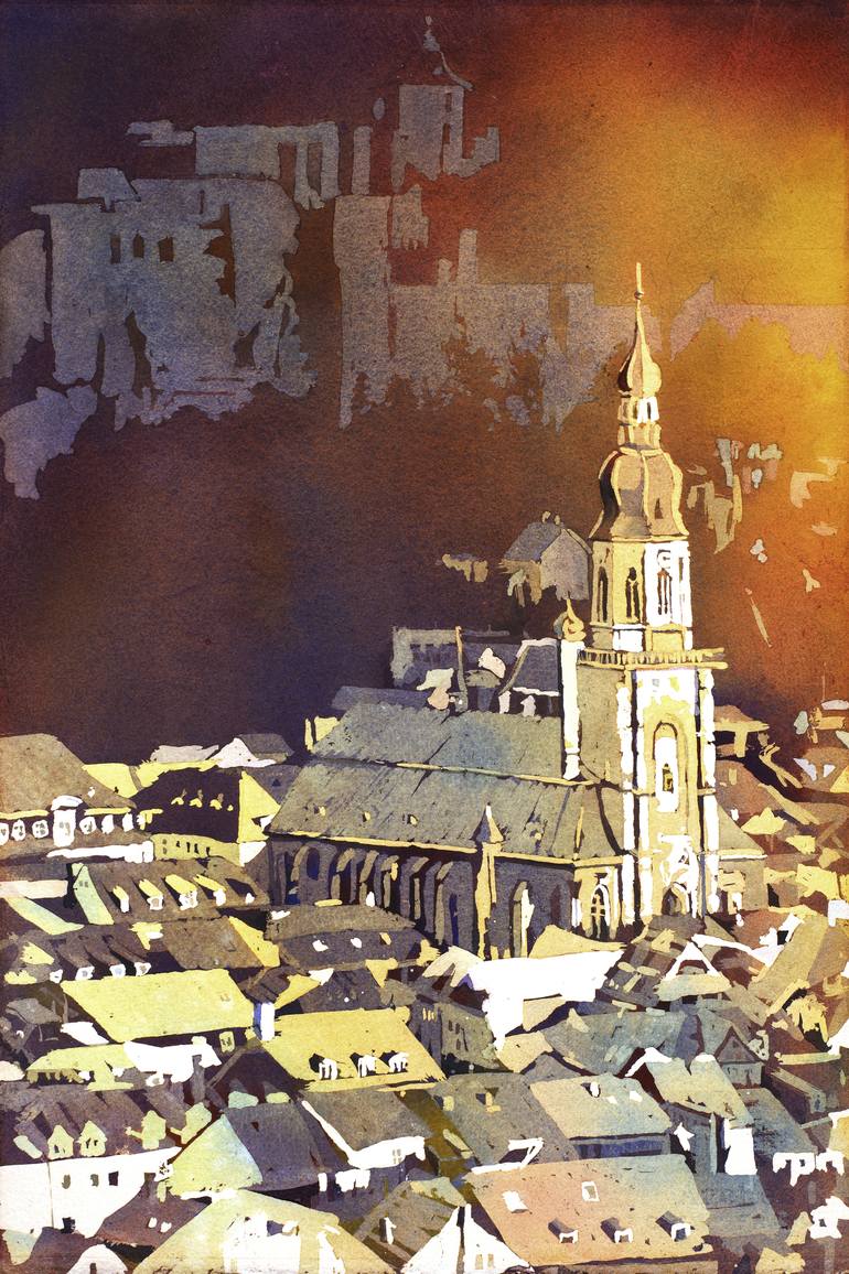 770x1156 Saatchi Art Watercolor Painting Of Steeple Of 13th Century Church - 13th Century Painting
