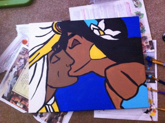 570x426 Disney Aladdin And Jasmine Kissing Inspired 16x20 Canvas Painting - 16x20 Canvas Painting