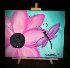 236x229 Flower And Dragonfly Original 16x20 Canvas Painting By Skinderella - 16x20 Canvas Painting