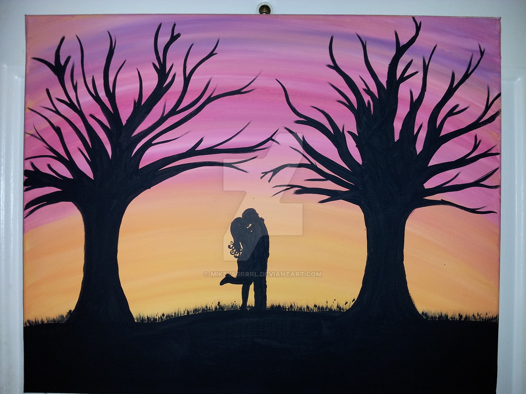 1024x768 Sweet Sunset Kisses 16x20 Canvas Acrylic Painting By Mikeysgrrrl - 16x20 Canvas Painting