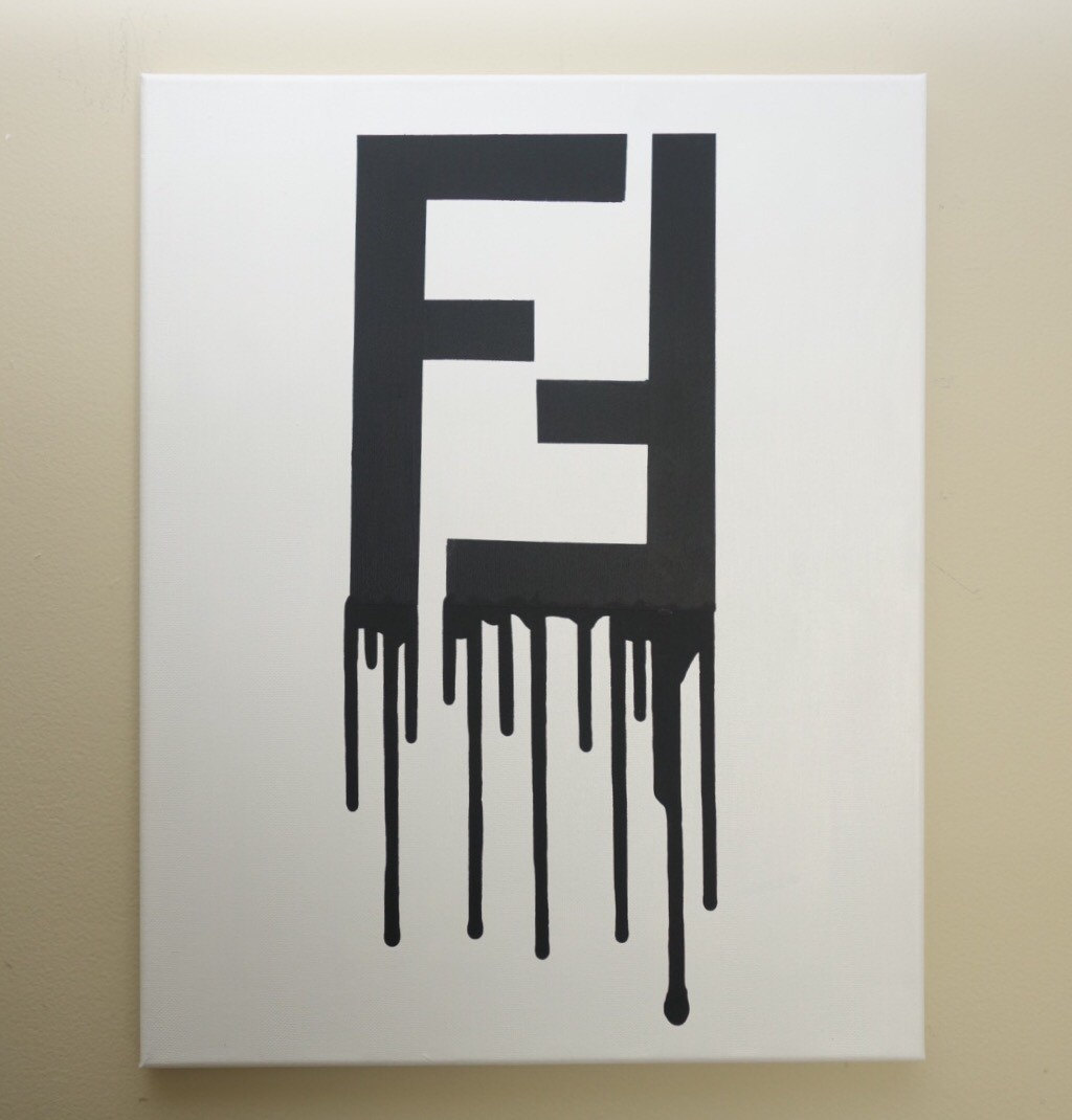 1024x1070 Fendi Drip Painting 16x20 Fendi Inspired White And Black - 16x20 Painting