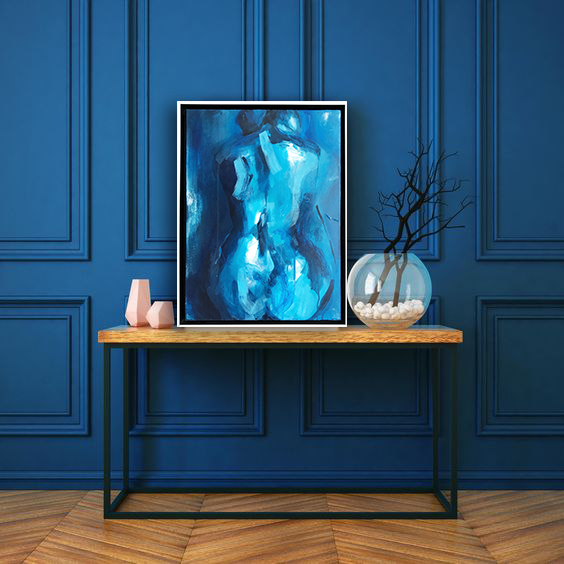 564x564 Framed 16x20 Blue Figure Painting, Worth Remembering S.rueter - 16x20 Painting